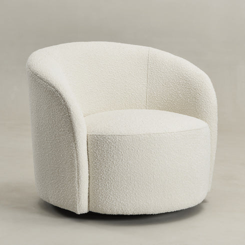Everitte Bouclé Swivel Barrel Chair - Comfortable Swivel Chair | Modern Swivel Chairs | Kinwell Furniture | Modern Swivel Chairs